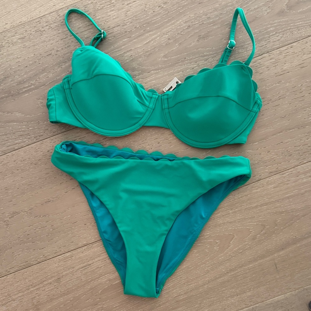Ramy brook Emerald Green Scallop Bikini Set NWOT